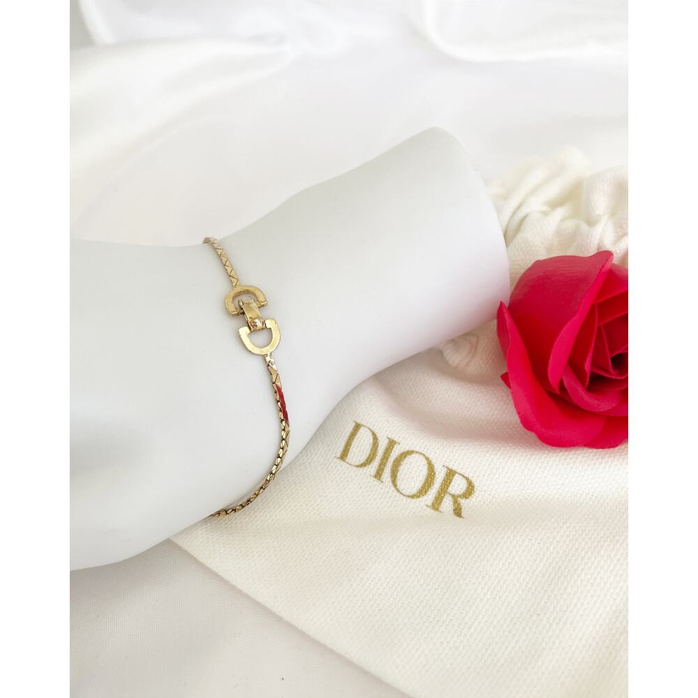 CHRISTIAN DIOR CD Logo Bracelet Gold Vintage Snake Chain Fold Over Clasp Stamped - Picture 3 of 10
